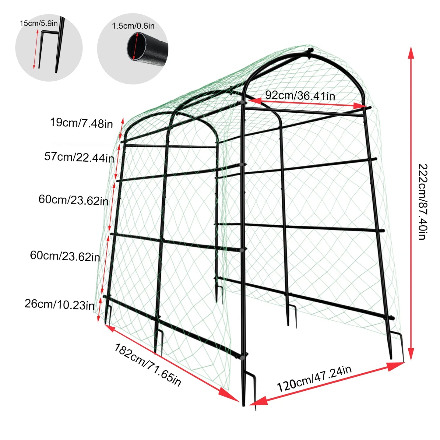 U-Shaped Garden Cucumber Trellis for Climbing Plants Support Frame with Nylon Netting