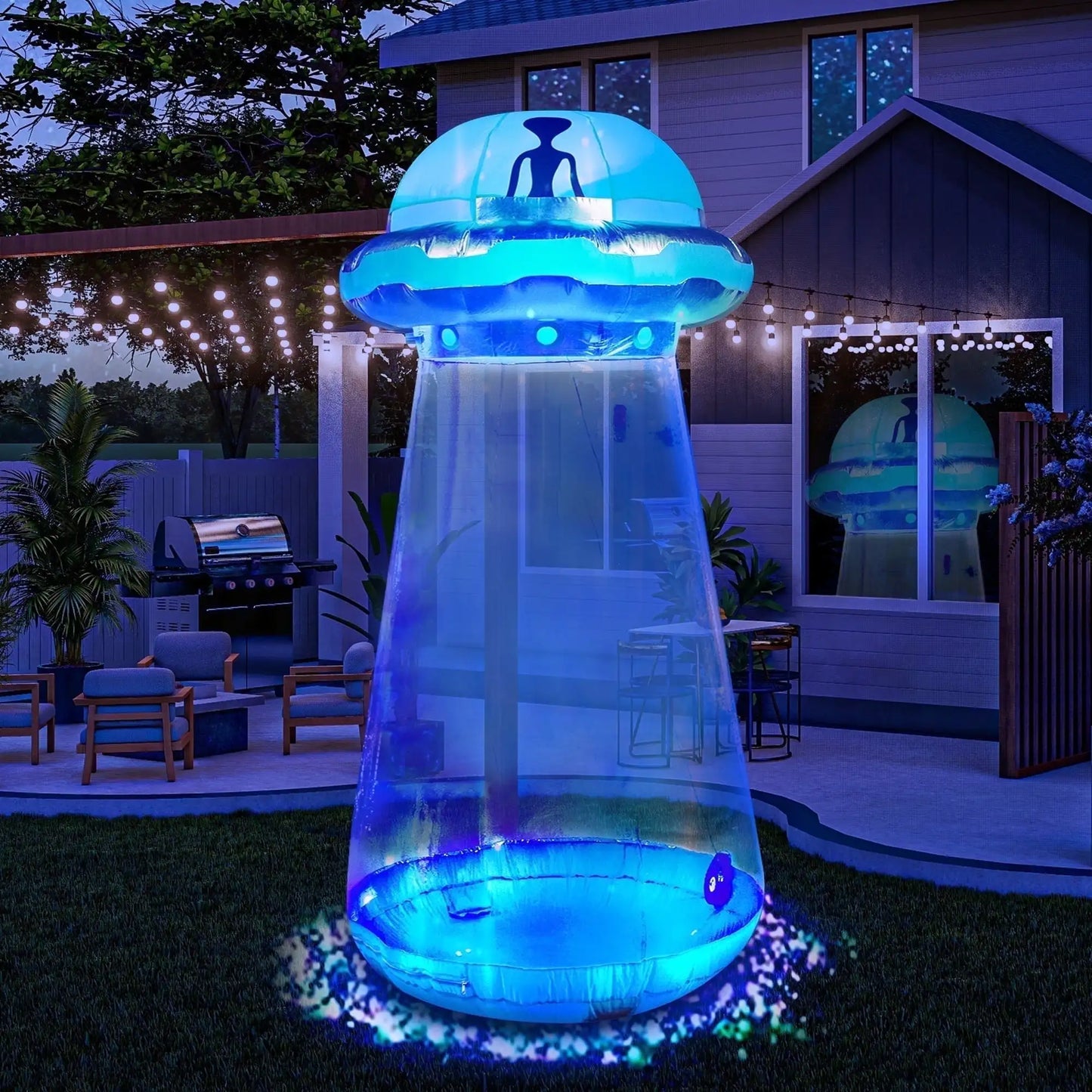 Inflatable 9 ft UFO Alien Decoration for Halloween Decoration with Built-in LED