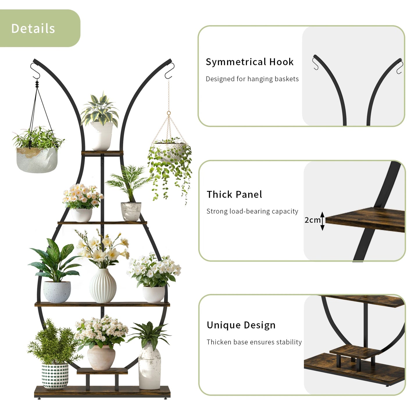 Large Vase Shaped Plant Stand 5 Tier Planter Display Rack Garden Flower Pot Holder for Home Patio Decor