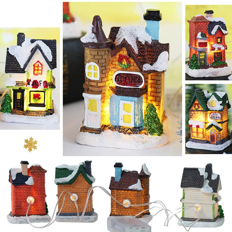 LED Resin Christmas Village Ornaments Set Figurines