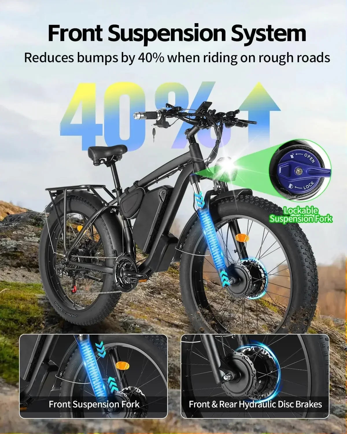 Adult 2000W Dual Motor 26 inch tire All terrain Hydraulic brake multi-function E-bike