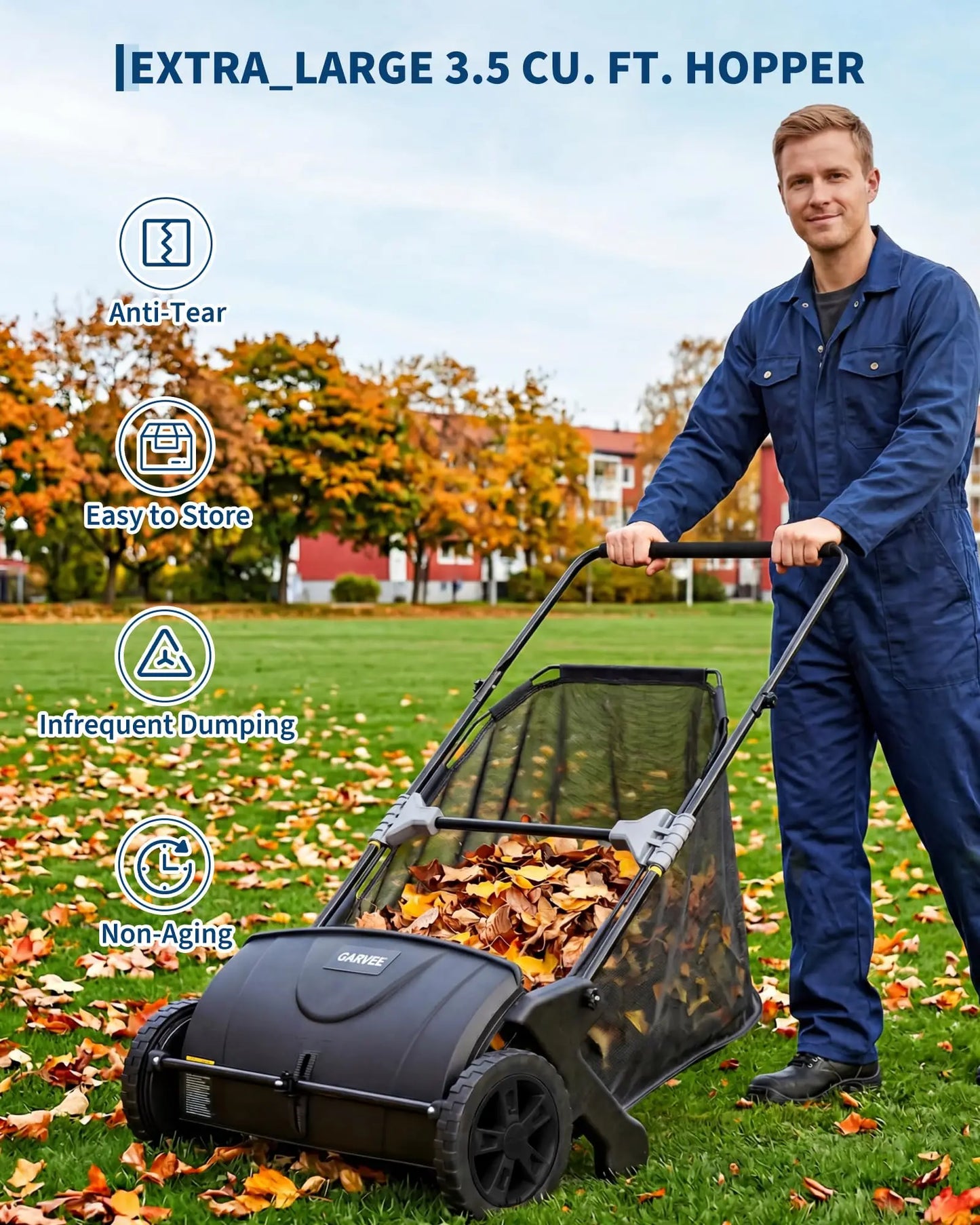 21 Inch Push Lawn Sweeper 3.5 Cubic Feet Hopper Leaf And Grass Collector 4 Spinning Brushes Adjustable Brush Height Manual Yard Sweeper For Grass Clippings Leaves And Light Debris