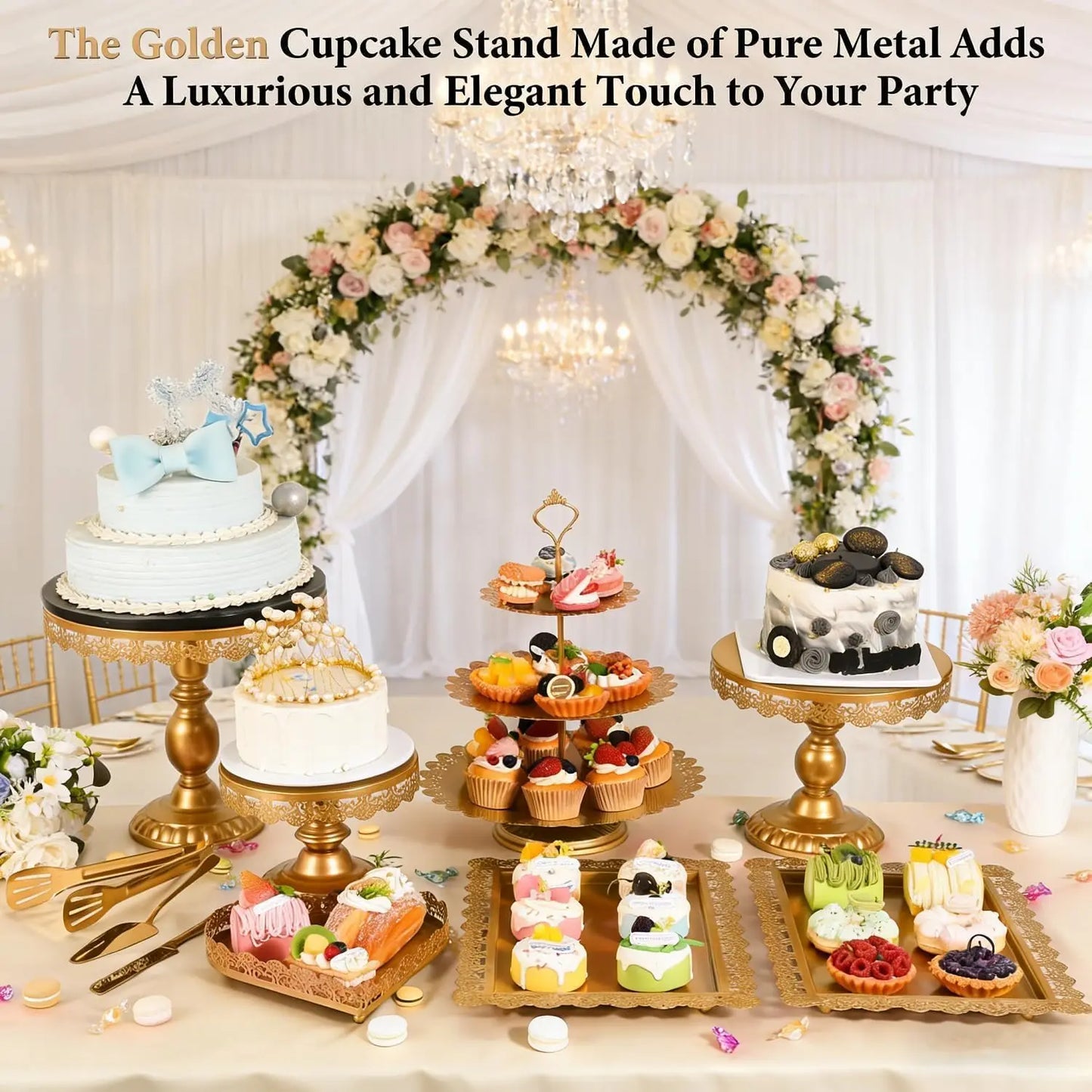 7Pcs Gold Cake Stand, Metal Cupcake Stand  Elegant Gold Dessert Stands