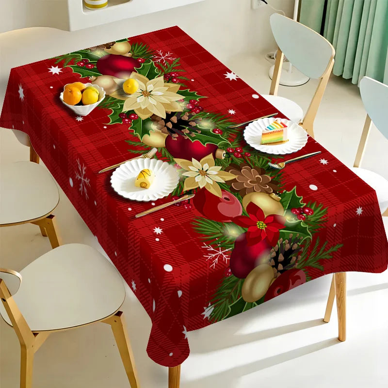 Christmas Holly Berry Rectangle Tablecloth Holiday Party Decor Reusable Tablecloth