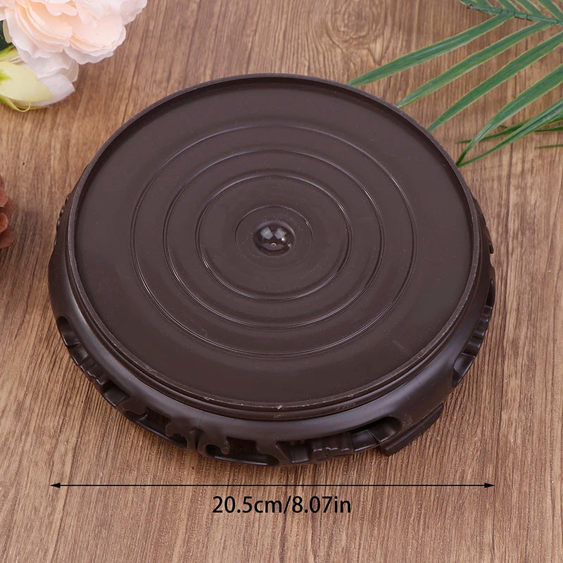 Deep Brown Carving Wooden Look Plastic Base Tray Flowerpot Holder Round Square Multi-Functional