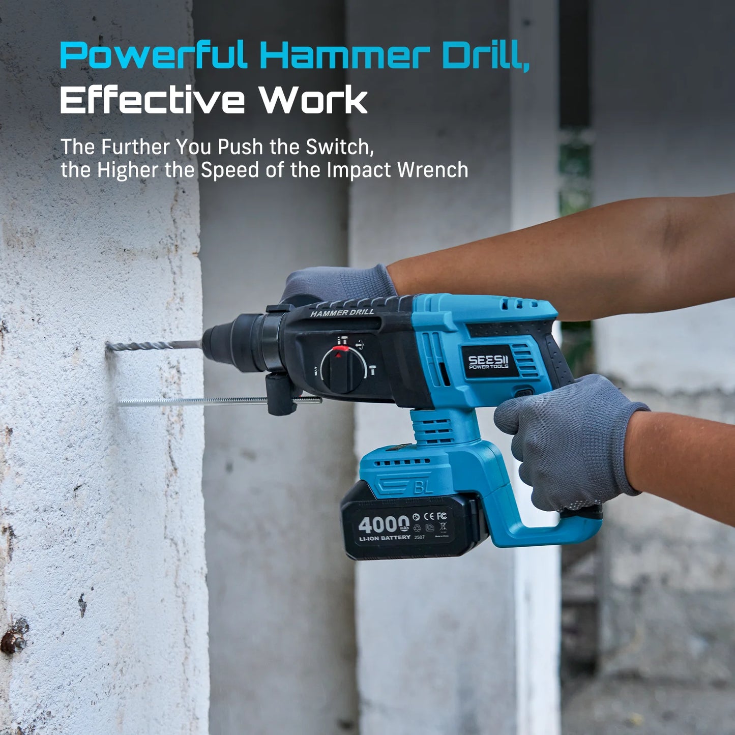 Seesii 3-In-1 Tool Combo Kit Rotary Hammer Drill Impact Wrench Angle Grinder Electric Brushless Cordless Battery Powered Tool Kits with 2x4.0Ah Batteries for Car Home Heavy-duty