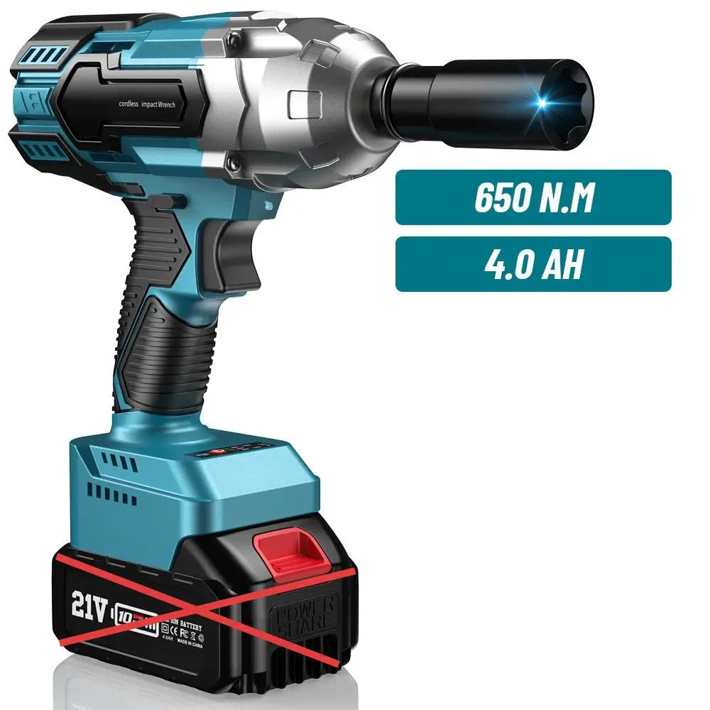 Seesii 3-in-1 650N.m Cordless Impact Wrench & Electric Drill & Screwdriver 1/2" Brushless Impact Gun Kit with 2*4.0ah Batteries LED Light  for Car Home