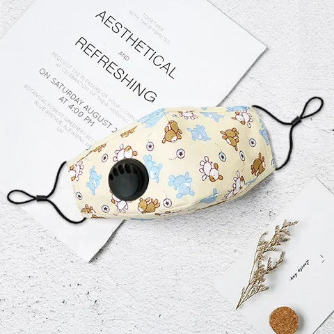 Cotton Face Mask with Breathing Valve Filter Reusable Washable