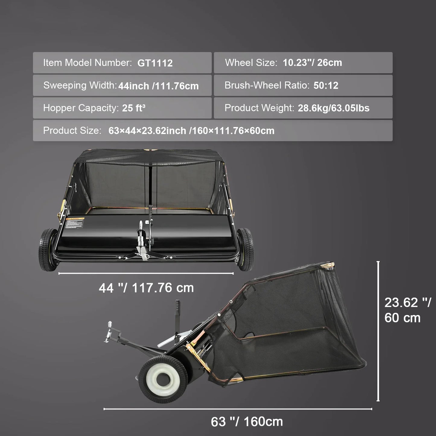 SucceBuy Large Lawn Sweeper, Tow Behind Design with Dump Rope for Easy Emptying