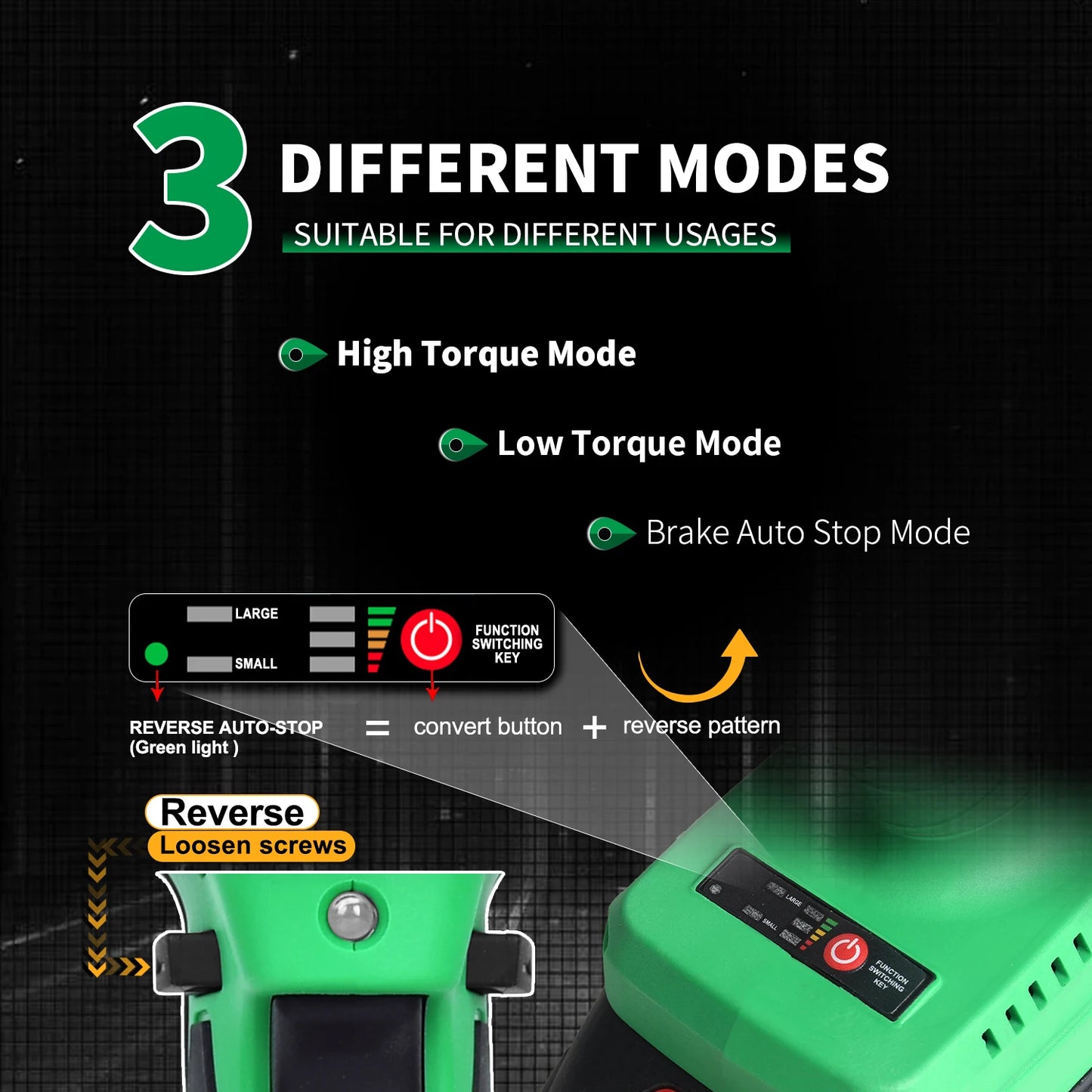 3 in 1 Electric Impact Wrench 20V 430nm Cordless Brushless Car Support Battery Power