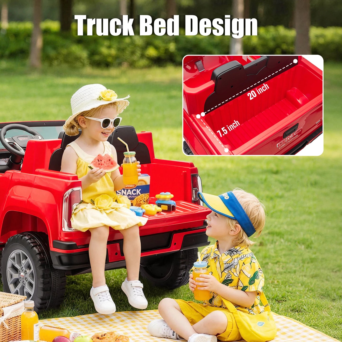 24V 4WD Kids Ride On Truck, 4 Motors 7AH Battery Electric Pickup Car, with LED Lights, Spring Suspension, MP3, 2 Speed Switch, Gift for Kids