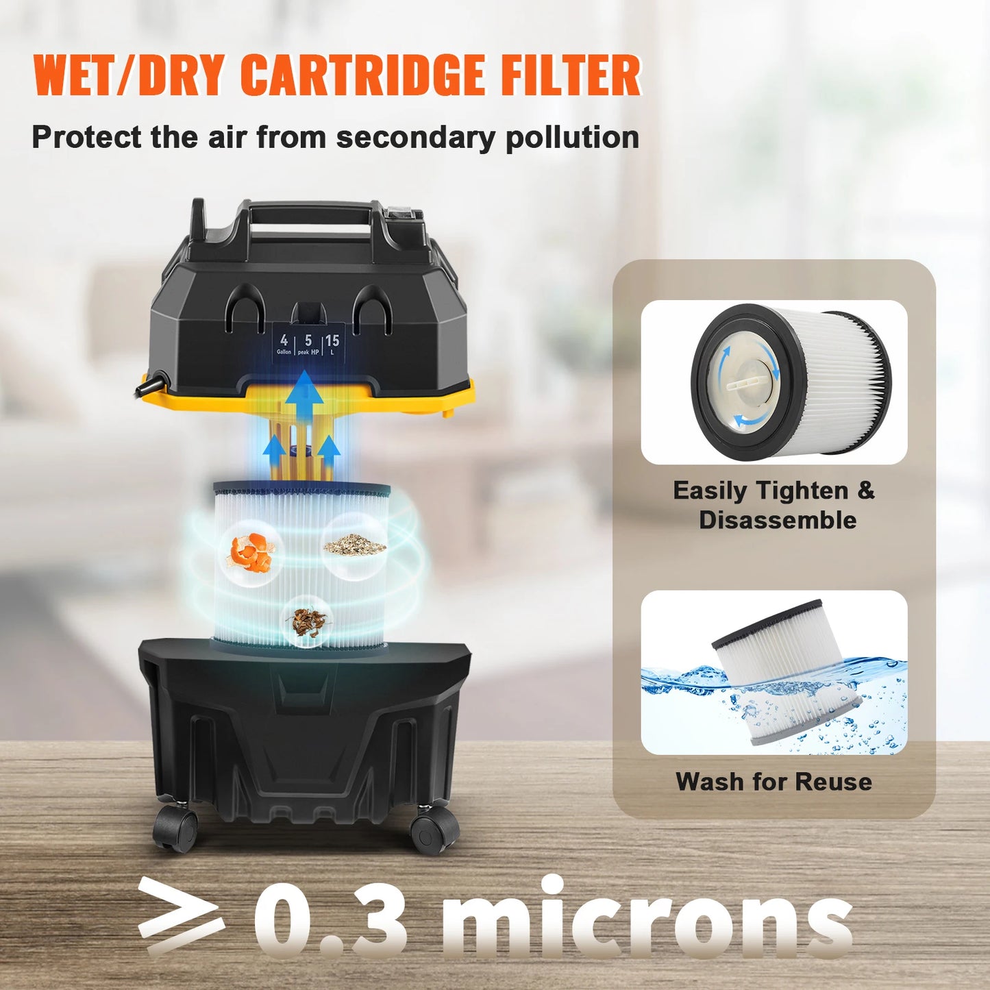 SucceBuy Wet Dry Vac 4 Gallon 5 Peak HP 3 in 1 Shop Vacuum with Blowing Function Portable Attachments to Clean Floor Upholstery