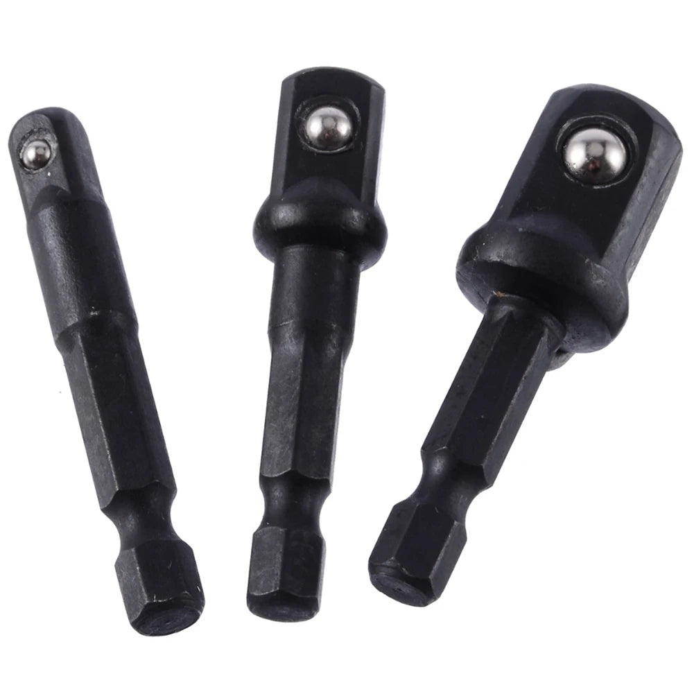 3Pcs Impact Socket Adapter 1/4 3/8 1/2 Inch Nut Driver Sockets Hex Shank