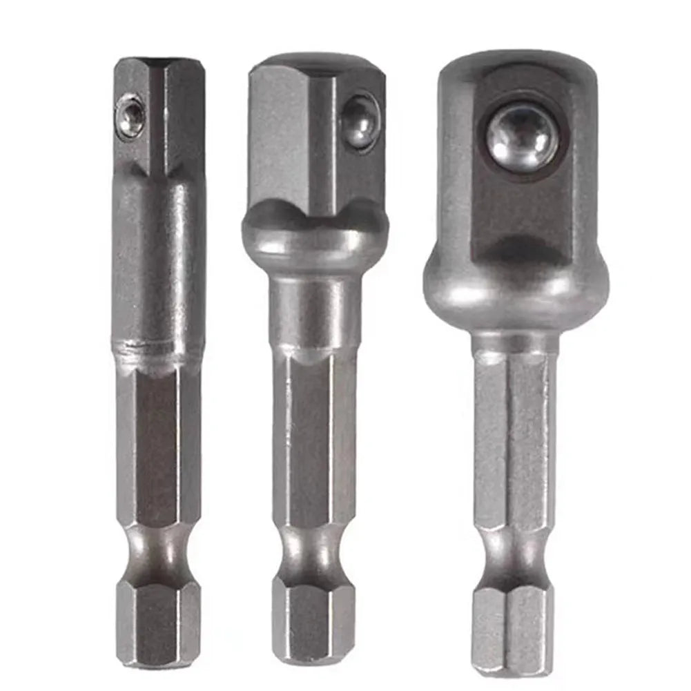 3Pcs Impact Socket Adapter 1/4 3/8 1/2 Inch Nut Driver Sockets Hex Shank