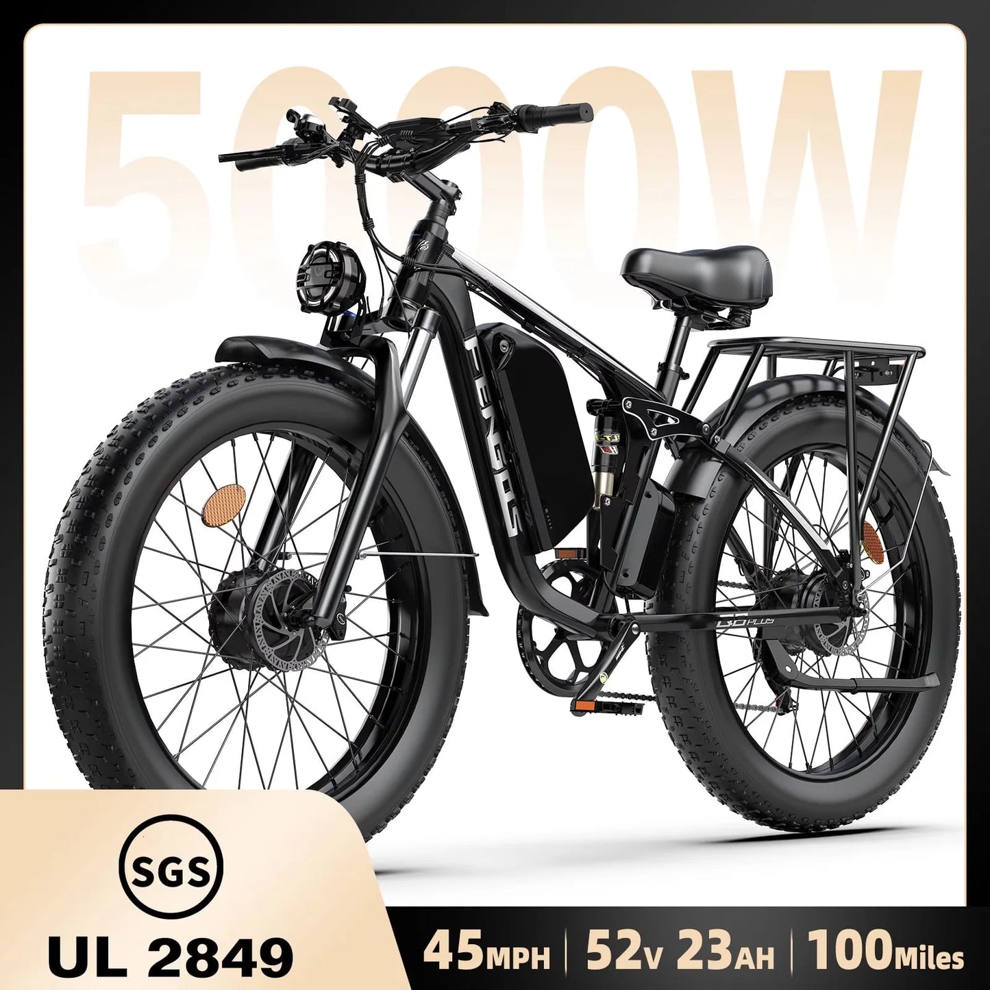 FENGQS NEW Q8PLUS 6000W 5000W Dual Motor Mountain Electric Vehicle 60V1200WH Large Battery, 100 Kilometer Range, Hydraulic Disc Brake with Turn Signal. Fully Shock-Absorbing Structure