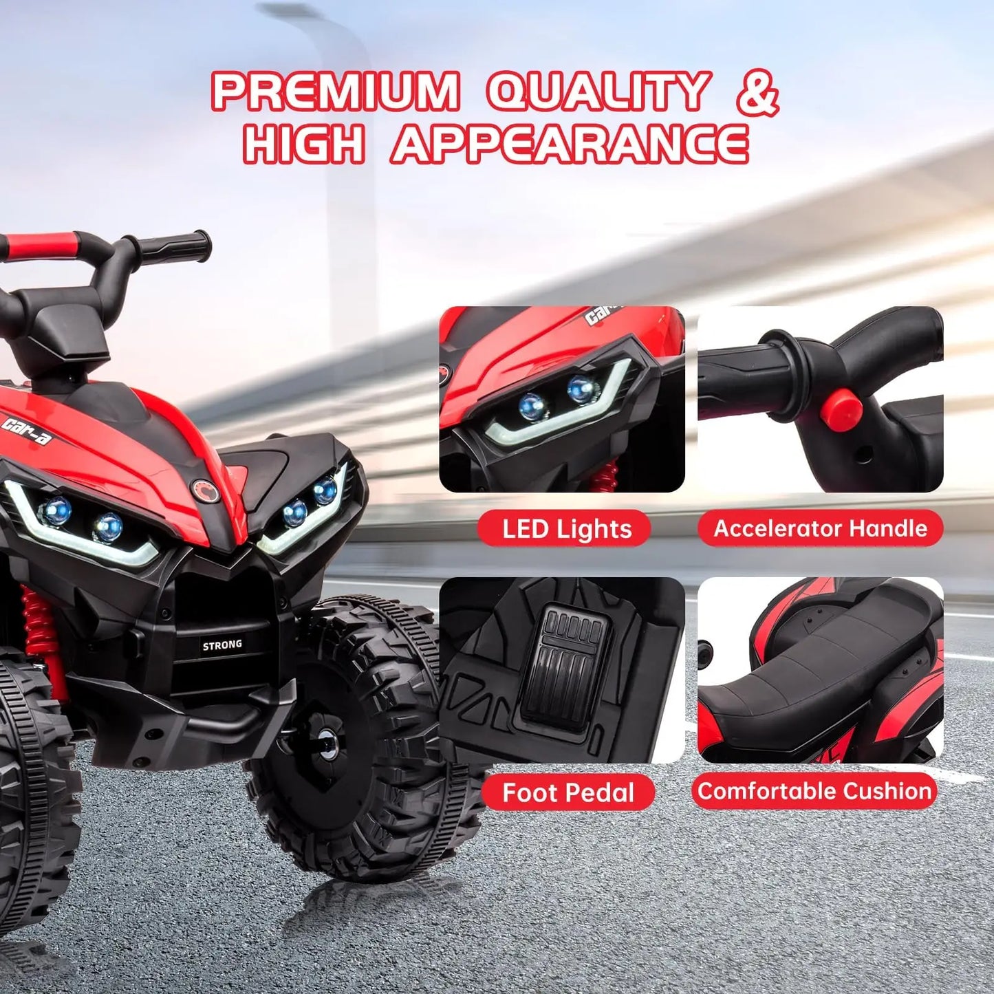 12V Electric ATV High/Low Speed Battery Powered Ride On Toy With Remote & Treaded Tires For Boys Girls