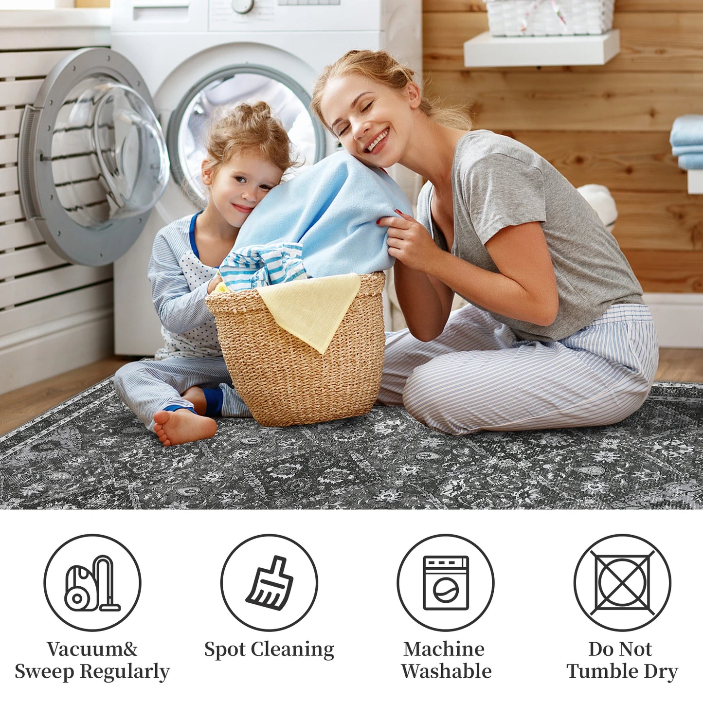 Rug for Living Room, Machine Washable, Non-Slip, Stain & Water Resistant,