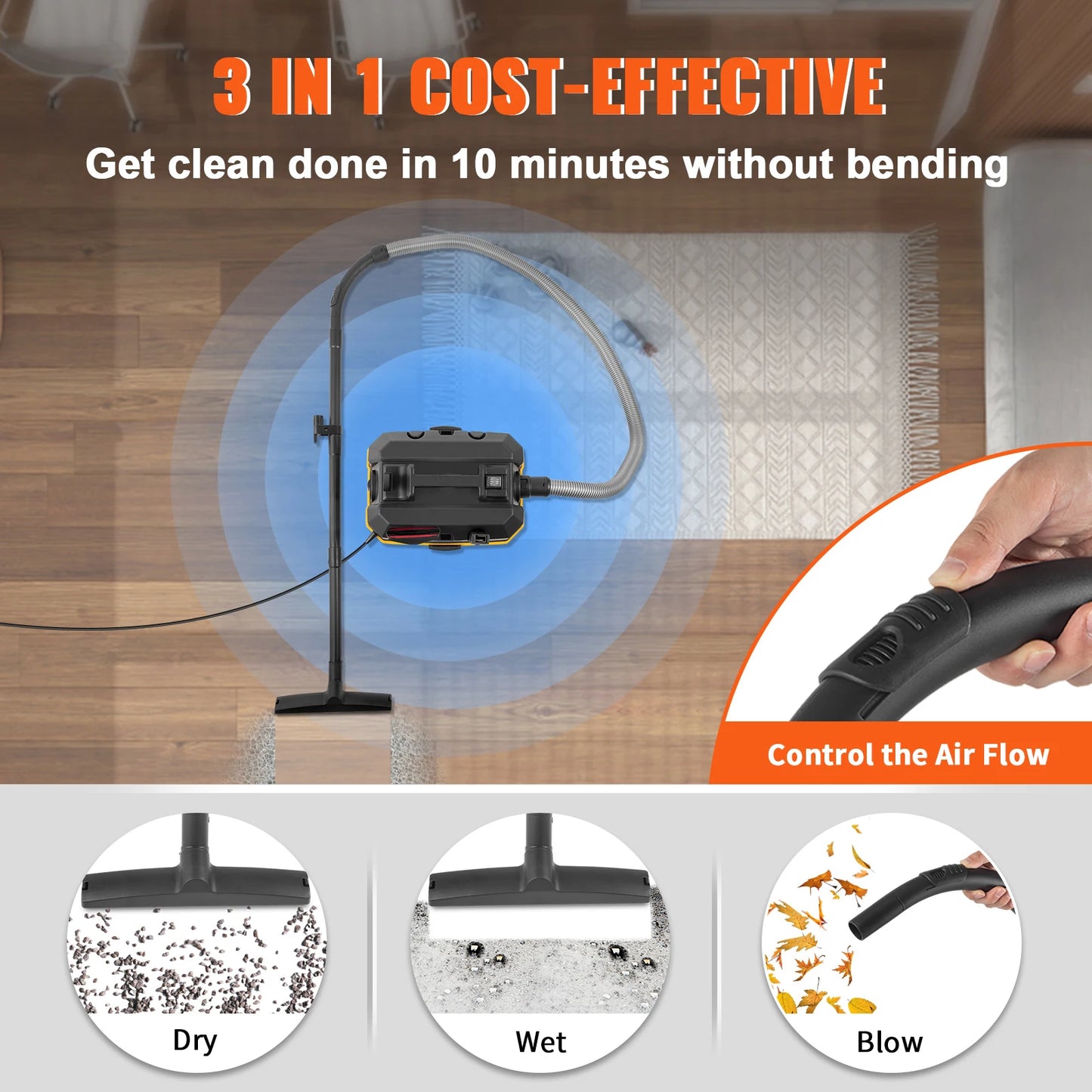 SucceBuy Wet Dry Vac 4 Gallon 5 Peak HP 3 in 1 Shop Vacuum with Blowing Function Portable Attachments to Clean Floor Upholstery