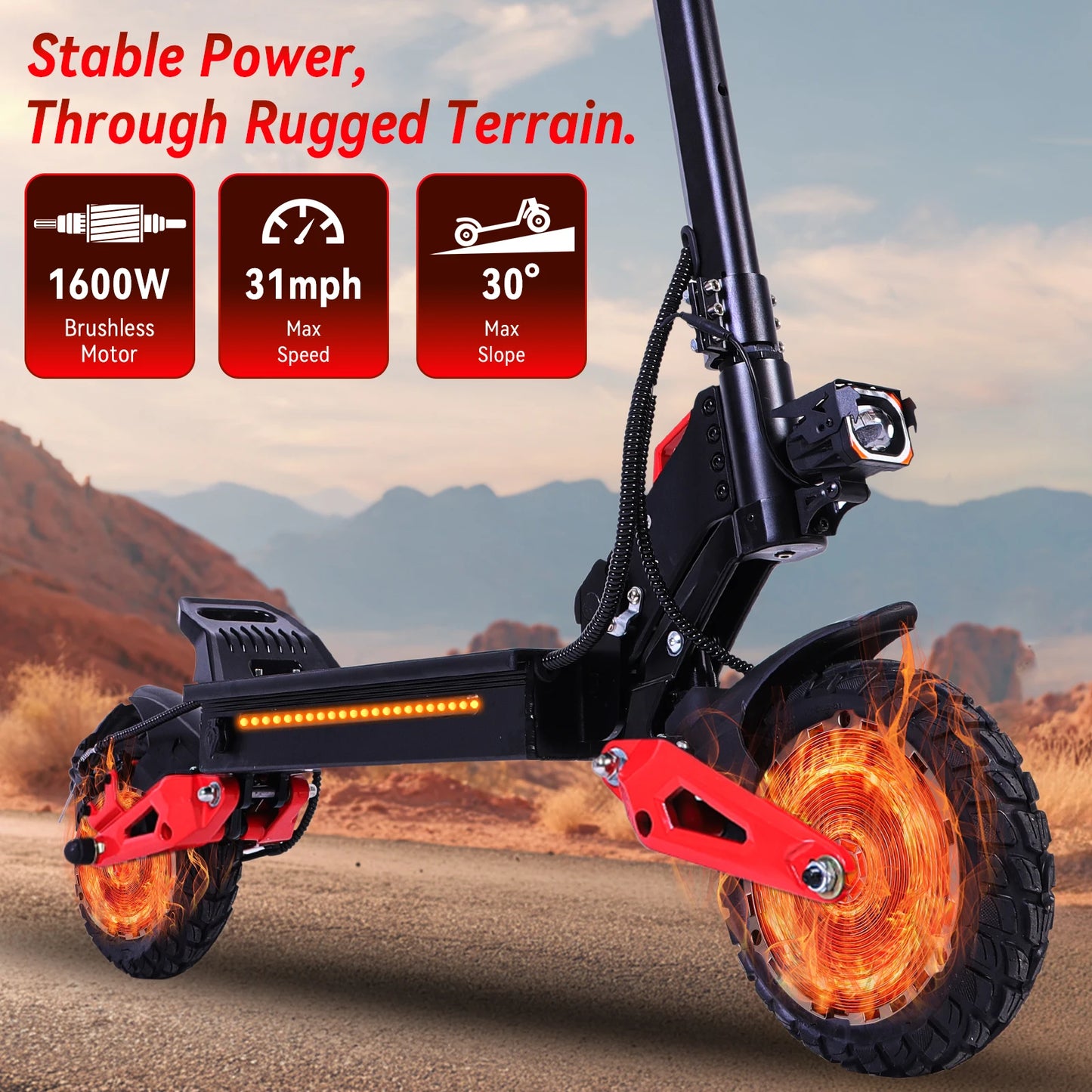 J15 Electric Scooter Adult 1600W Motor 11-Inch Off-Road tires 48V18AH Battery Max Speed 31mph Range 27-30 Miles Electric Scooter