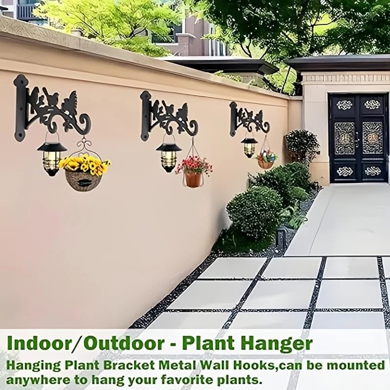 Metal Wall-Mounted Plant Hanger with Bird & Leaf Design - Heavy-Duty, Easy-to-Install Hook for Outdoor Flower Baskets