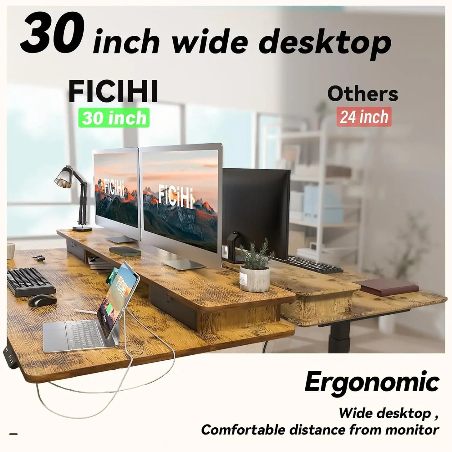 Height Adjustable Electric Desk 55x30" 4 Drawer Two Tier 3 Memory USB Port Home Office