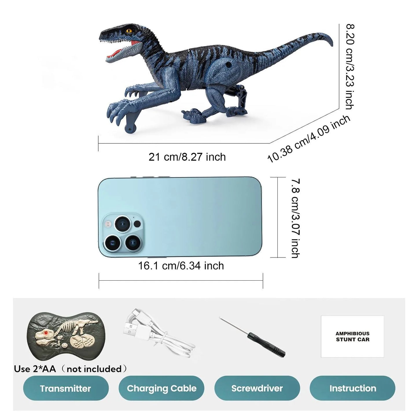 RC Dinosaur with Sound & Lights, 2.4GHz RC Robot Dinosaur Walking RC Velociraptor