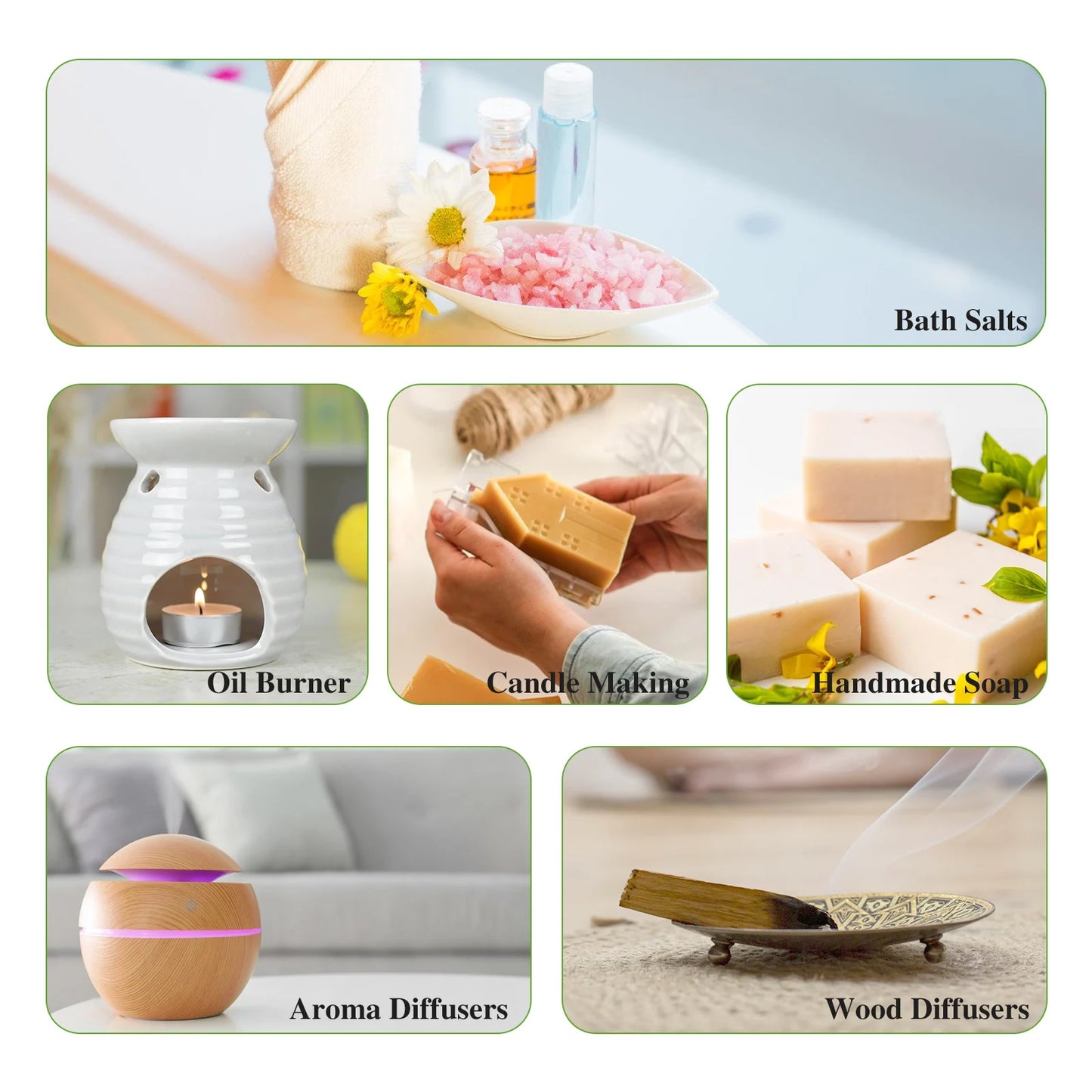 EUQEE 6pcs Aromatherapy Fragrance Oil Set-10ml Aroma Reed Diffuser Oils For Candle Making, Humidifier, DIY Perfume, Oil Burner