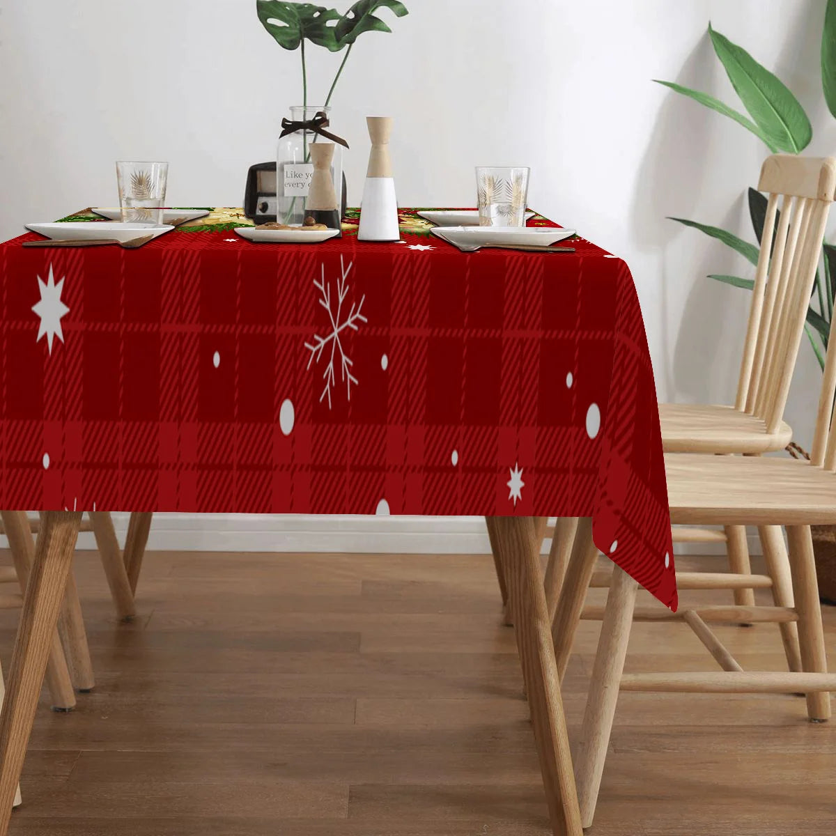 Christmas Holly Berry Rectangle Tablecloth Holiday Party Decor Reusable Tablecloth