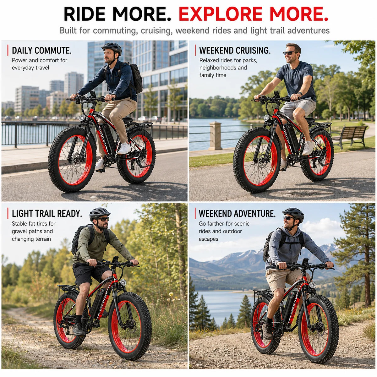 Electric Bike for Adults 1500W Peak, 34MPH 26" Fat Tire Ebike, 48V 15Ah Long Range Battery, All-Terrain Mountain Commuter E-Bike Stone & Stem