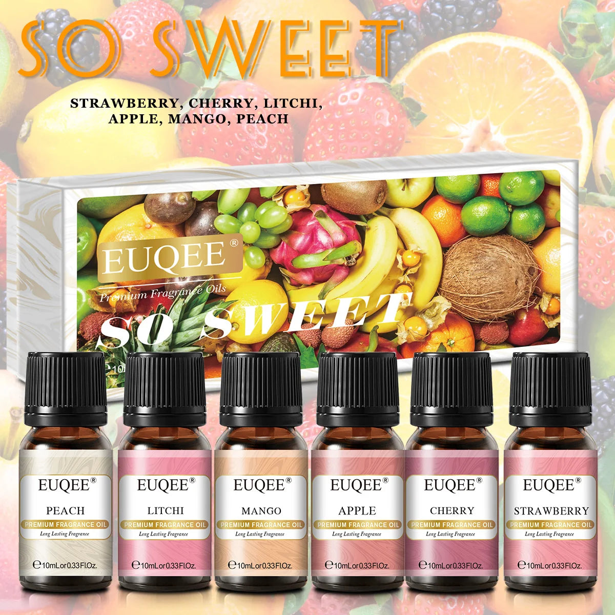 EUQEE 6pcs Aromatherapy Fragrance Oil Set-10ml Aroma Reed Diffuser Oils For Candle Making, Humidifier, DIY Perfume, Oil Burner