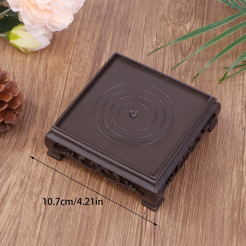 Deep Brown Carving Wooden Look Plastic Base Tray Flowerpot Holder Round Square Multi-Functional