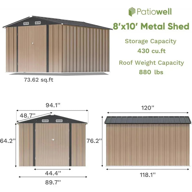 RPD4-Paatiowell 8x10 FT Storage .Large Garden Tool Metal Shed