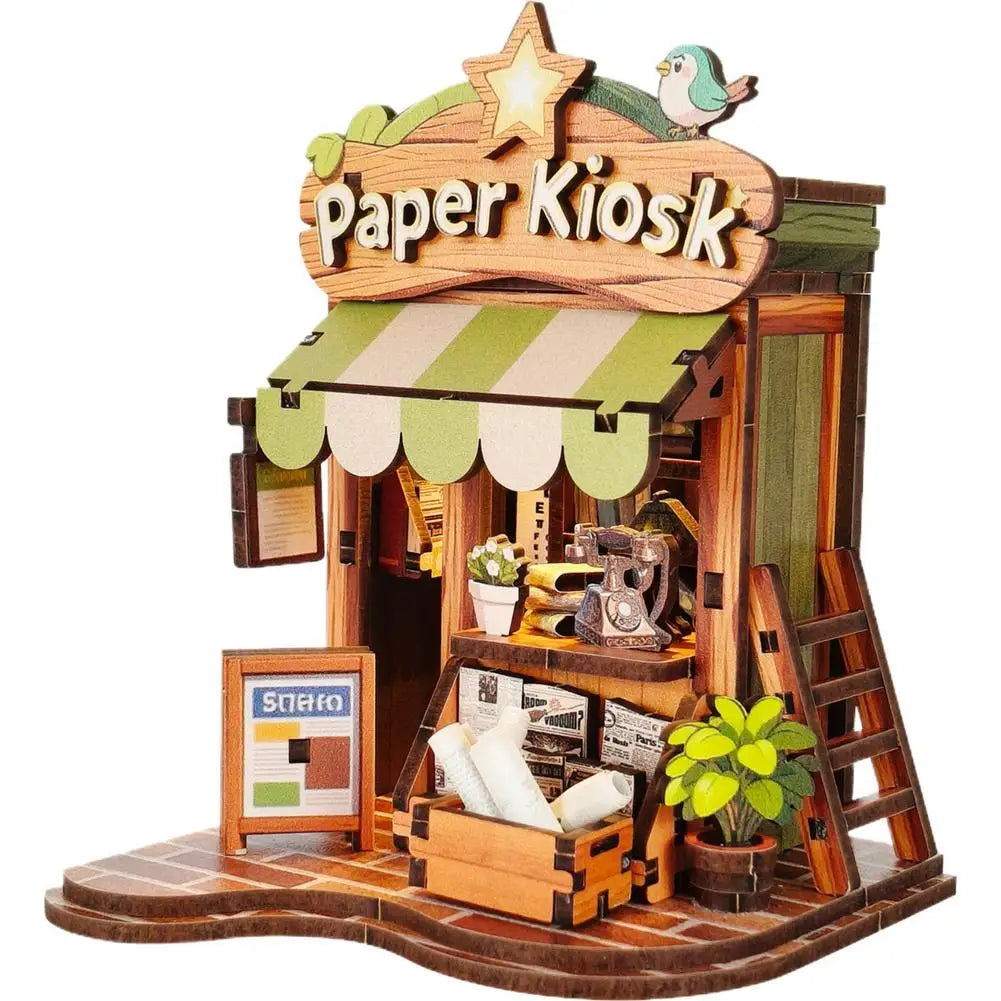 DIY Mini Wooden Dollhouse Kit 3D Wooden Puzzle Book Nook LED Light