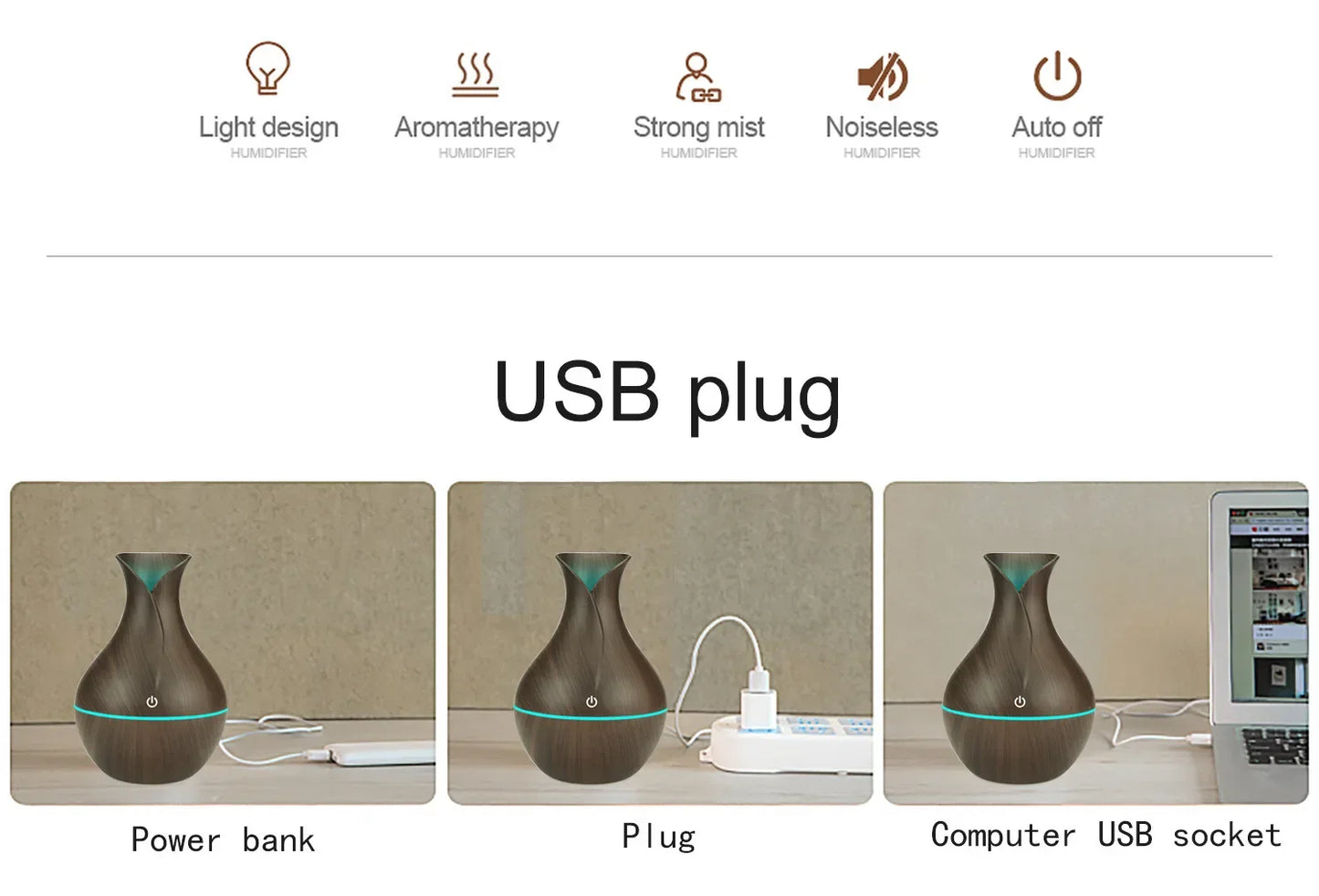 200ml Air Humidifier Essential Oil Diffuser USB with Colorful Light for home office car