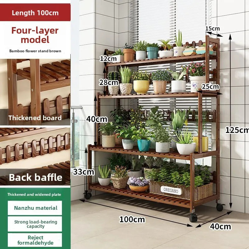 Durable Floor-to-ceiling new stepped movable multi-layer flower pot shelf