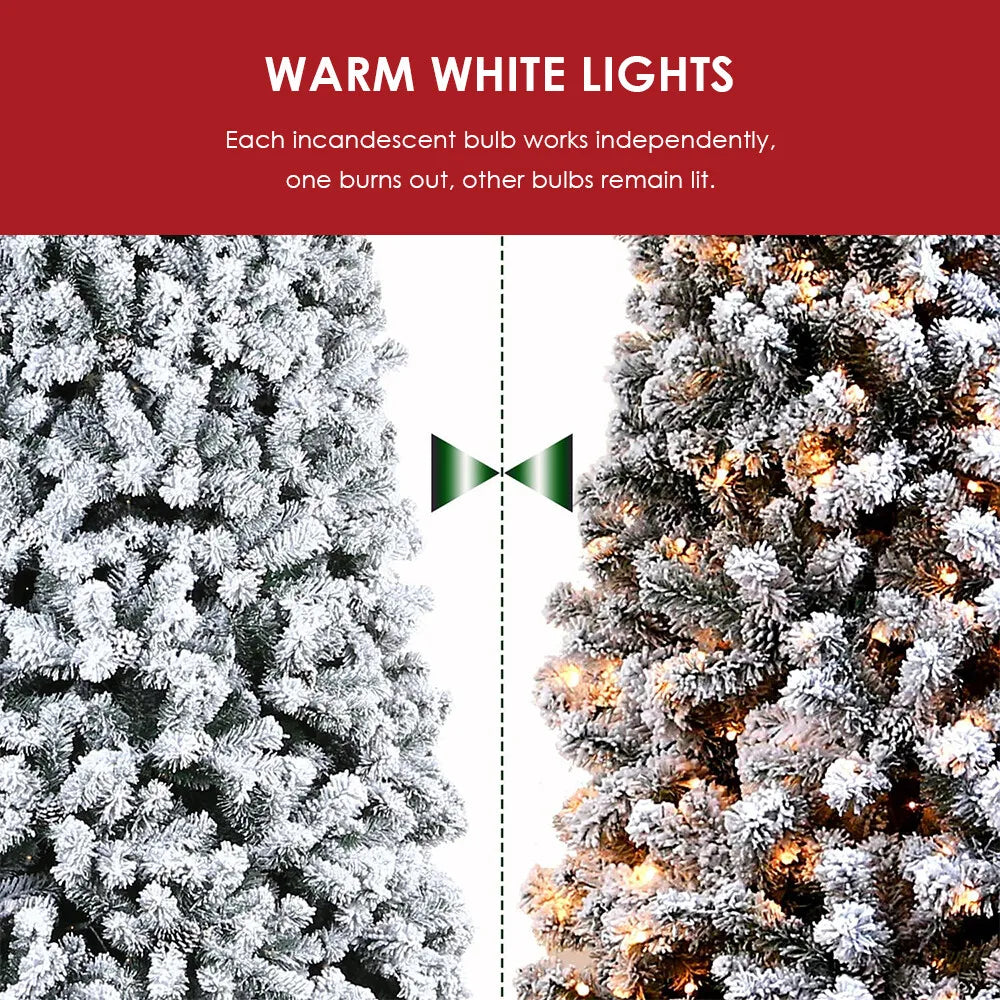 7.5ft Artificial Pre-lit Christmas Tree Snow White Flocked Hinged Bushy Xmas