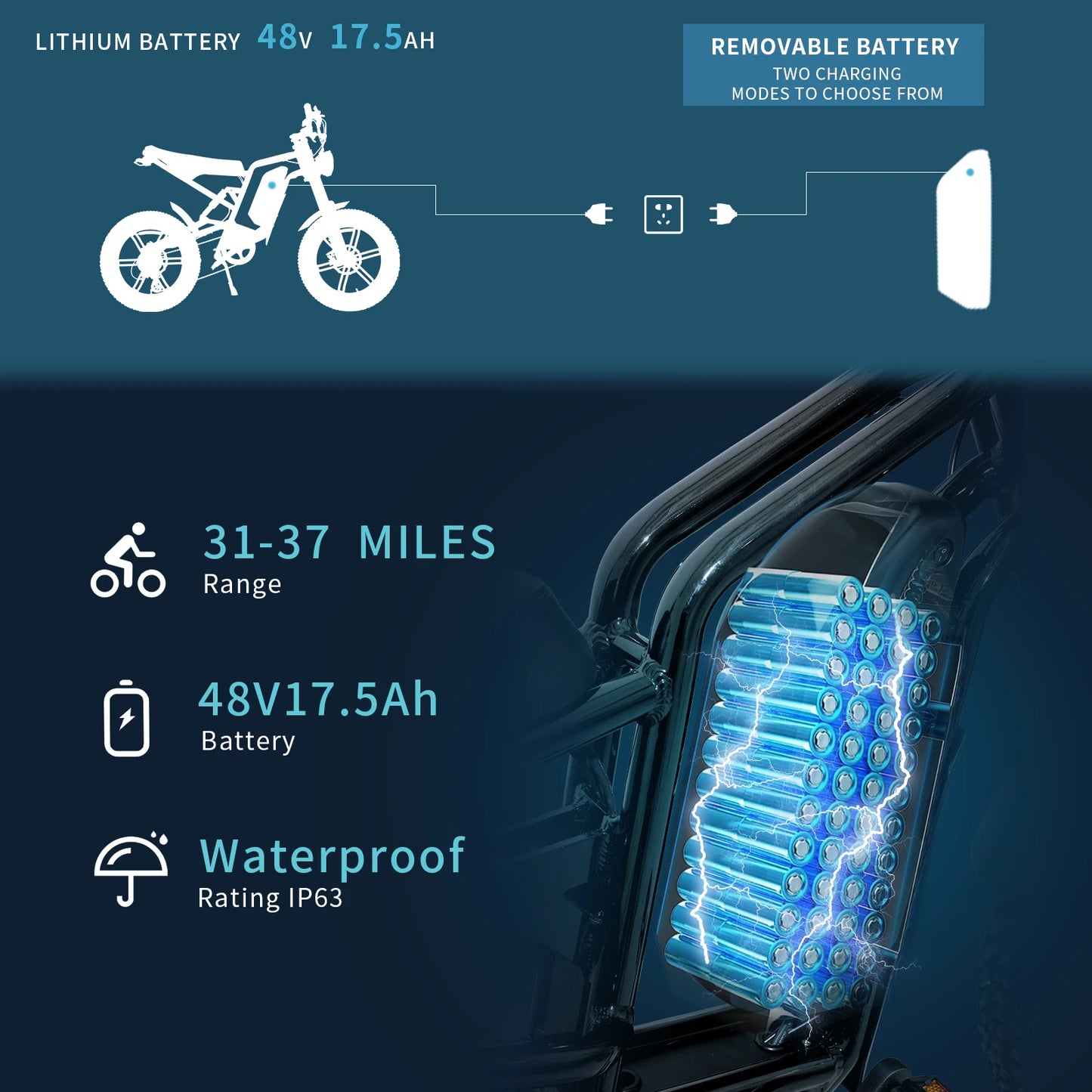 Electric Mountain Bike 750W 48V 17.5Ah 45Mile Class 3 E-Bike, 20" Fat Tire All-Terrain Bike