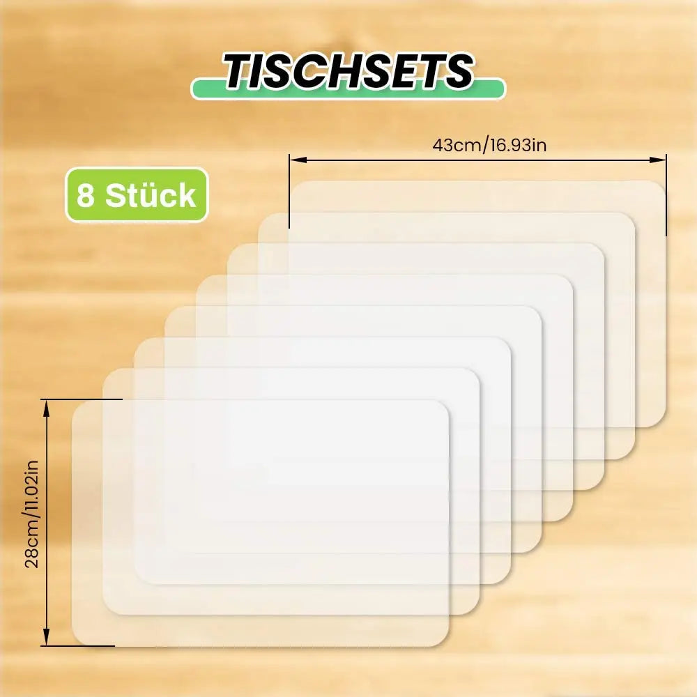 Set of 8 Transparent Place Mats Washable White Dining Table Place Mat  Heat Resistant