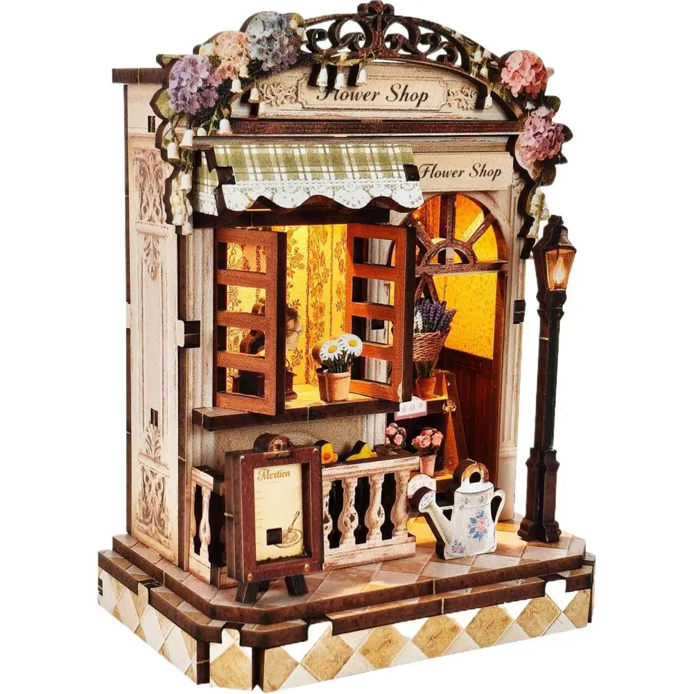 DIY Mini Wooden Dollhouse Kit 3D Wooden Puzzle Book Nook LED Light