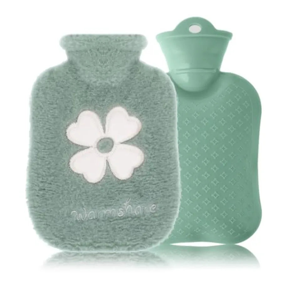 500ml Hot Water Bottle, 2-in-1 Small Hot Water Bottle with Cover Warm Water Bag with Soft Premium Faux Fur Cover Water Bag for
