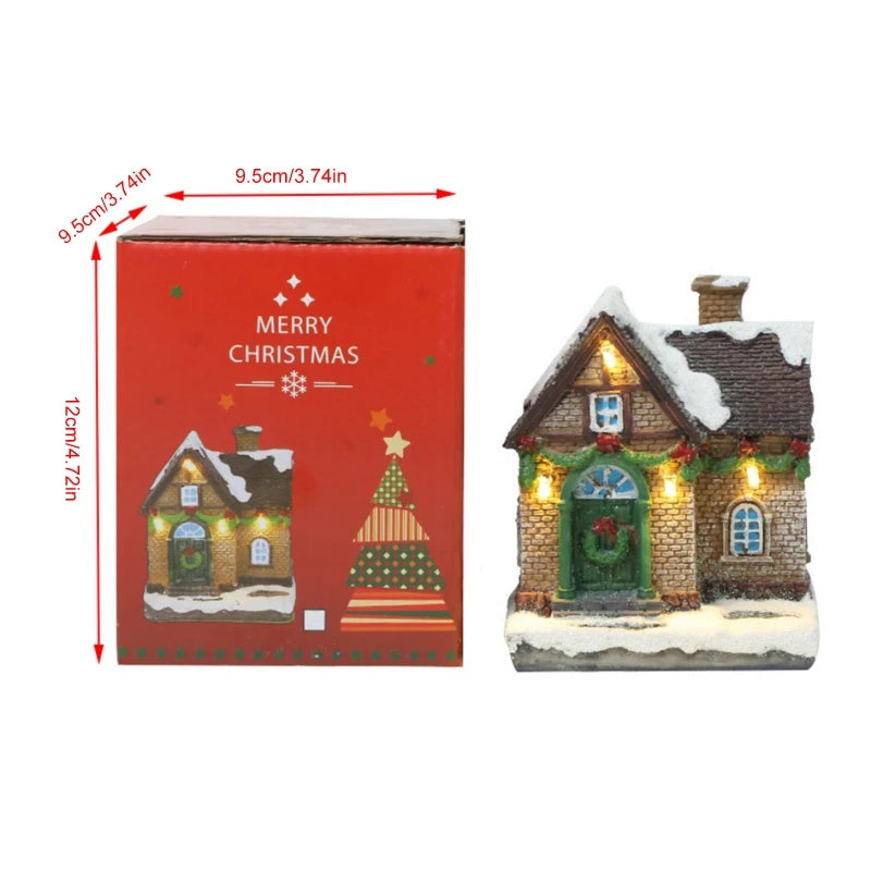 LED Resin Christmas House Snow Village Miniature Light-Up Decor