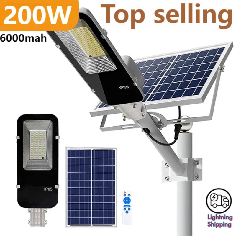 200W Powerful Outdoor Solar 6000mah Waterproof Automatic Dusk to Dawn Street Light