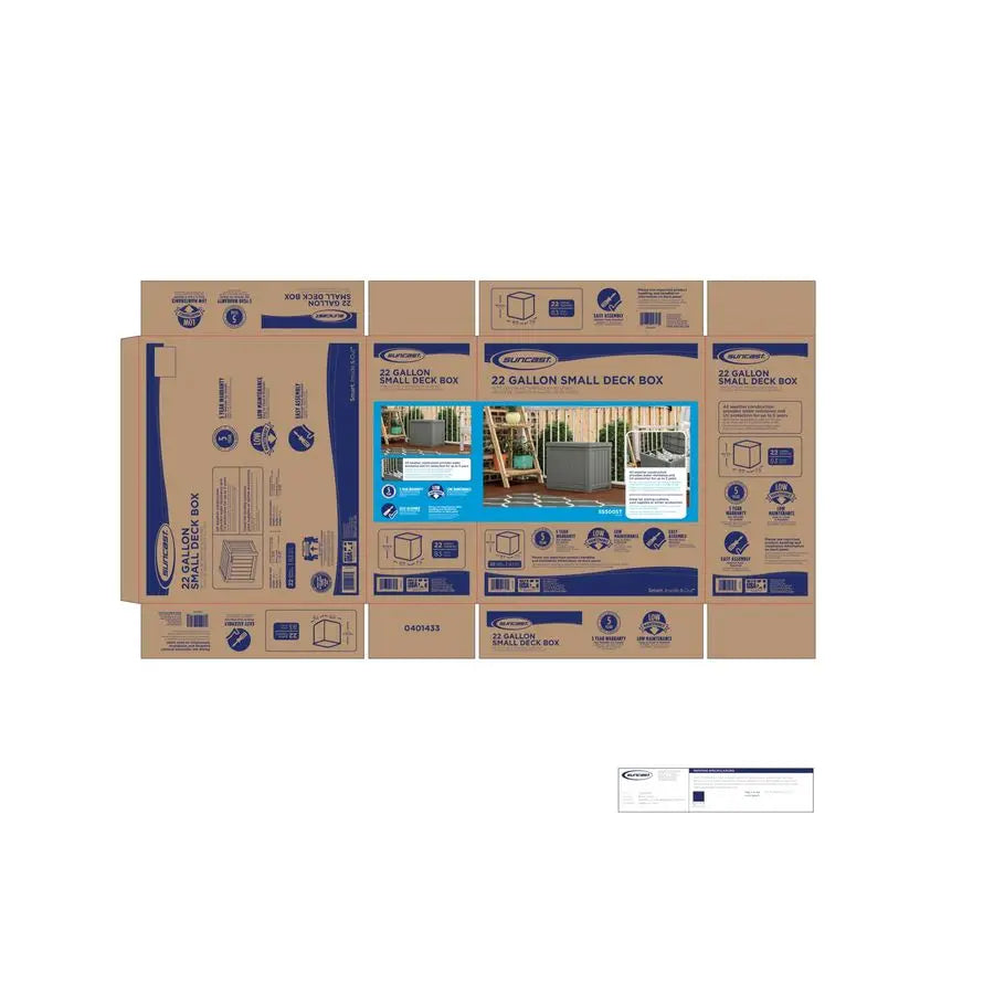 22Gallon Small Deck Box Lightweight Resin Indoor Outdoor Storage Container and Seat