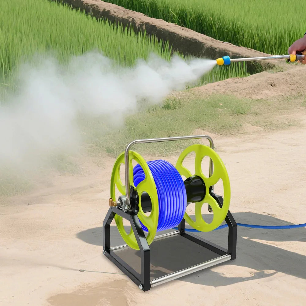 Garden Hose Reel, 360° Wall Mounted Water Hose Reel with Crank Handle, 328FT Metal Hose Reels for Lawn Watering