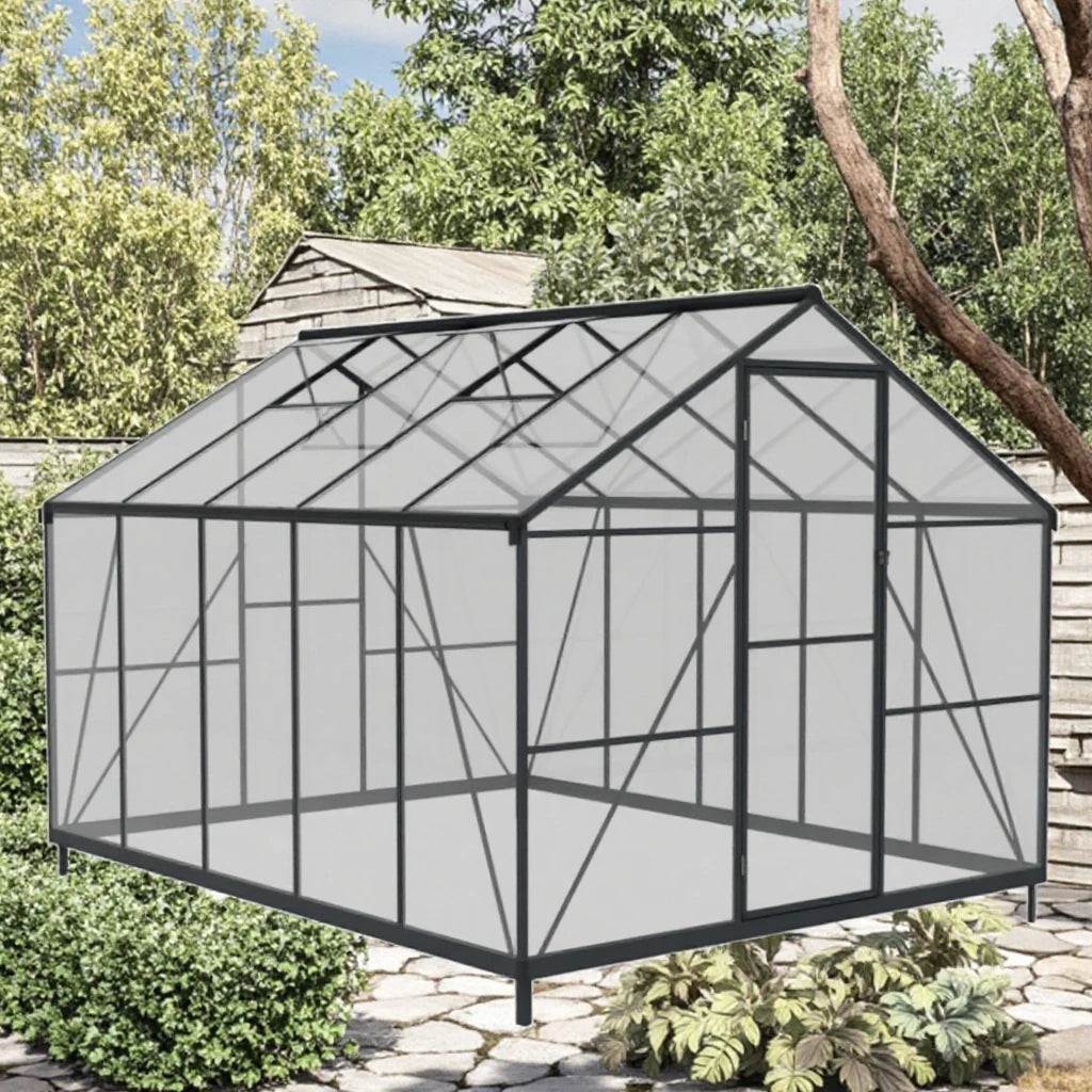 Large Size Aluminum Garden Greenhouse With Metal Frame and PC Boards Plastic Wall Adjustable Windows and Sliding or Hinge Door