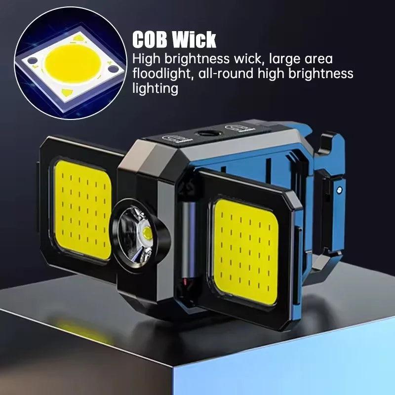 Flashlight Mini Light COB  Light USB Rechargeable Lamp with 90° Foldable Side Lights