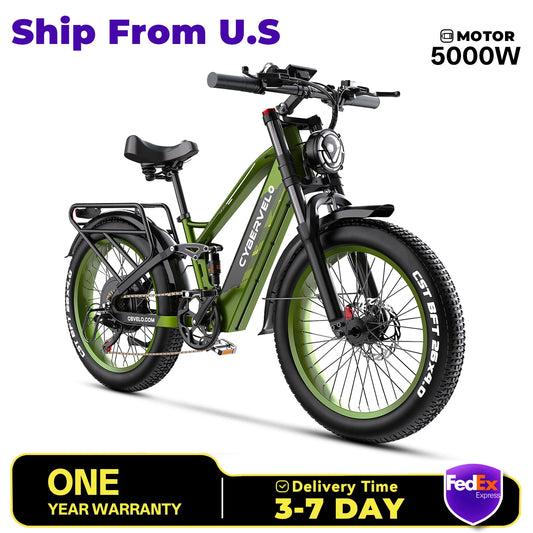 Cybervelo EK9 26"x4.0" 5000w Peak motor, up to 120 Miles Range, 52V 40Ah Battery E-Bike