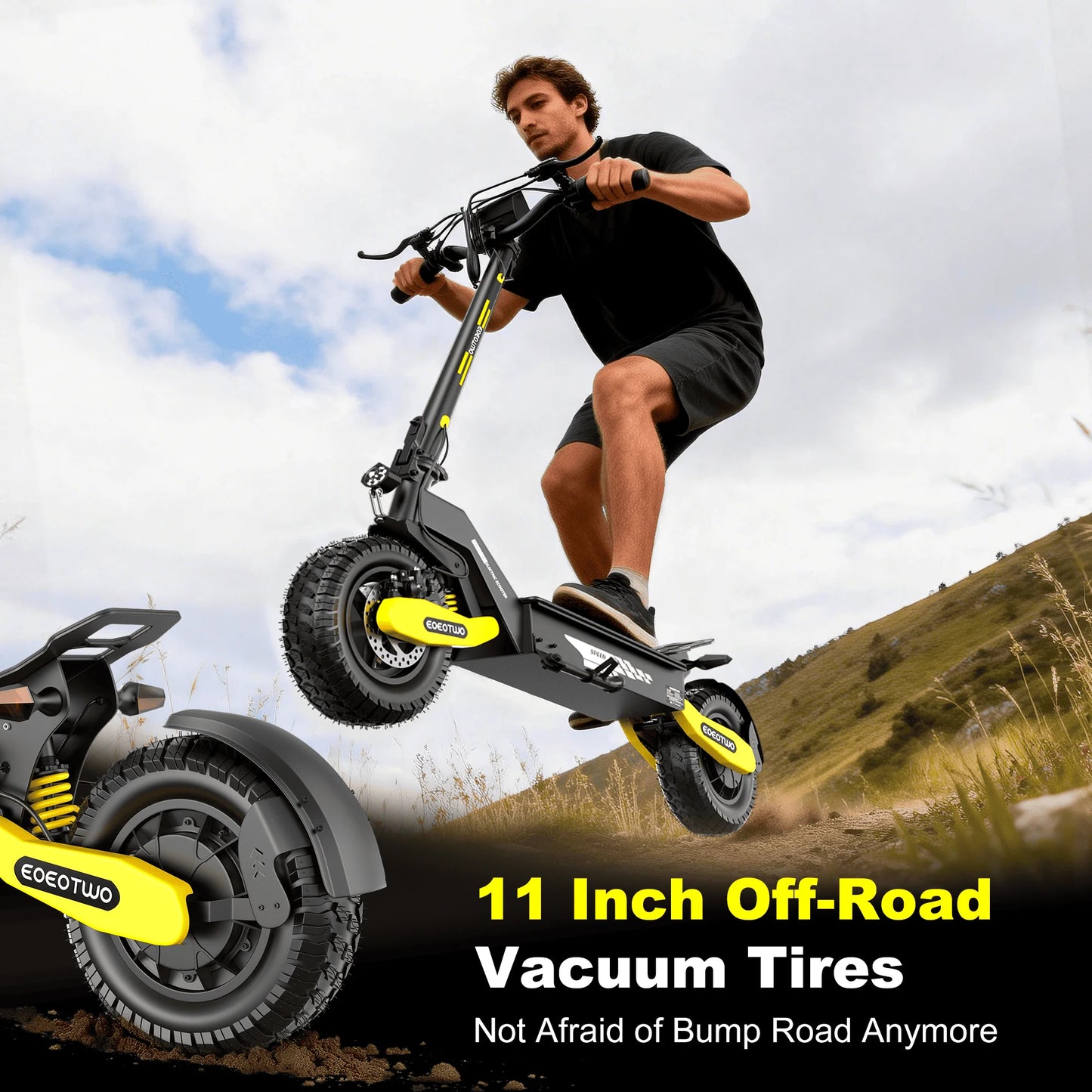 1200W Off Road Electric Scooter for Adults 48V Long Range E-Scooter 30MP 11" Tires