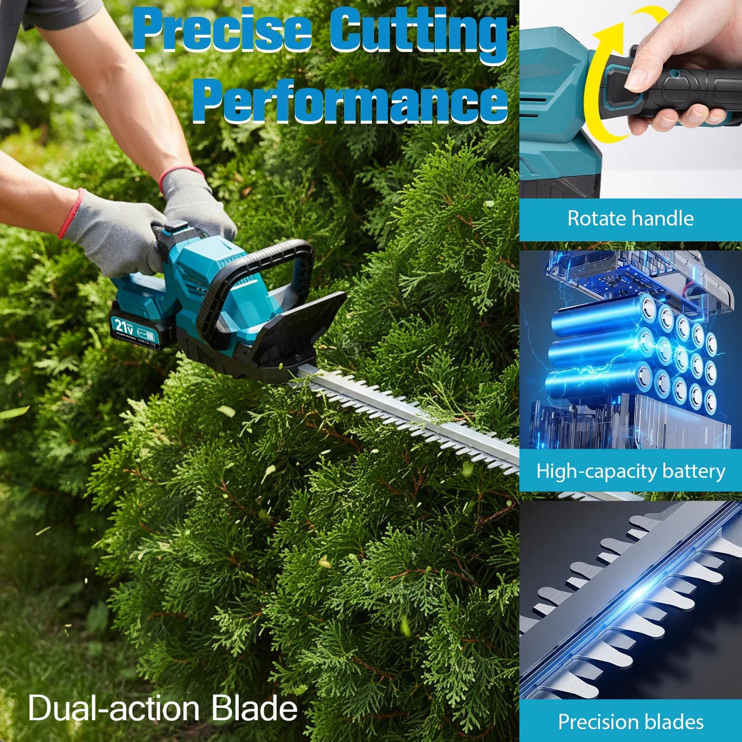 XYSD 20'' Hedge Trimmer Cordless, 3000rpm Electric Hedge Trimmer, with Battery, 180° Rotatable Head for Yard, Garden, Lawn Care