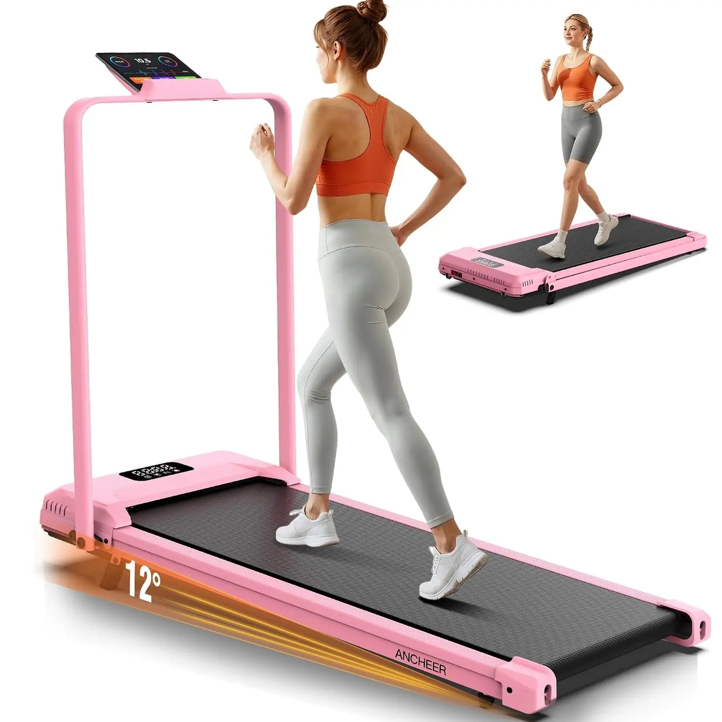 Walking Pad Treadmill with Incline, 3.5HP Portable Foldable Under Desk Treadmill for Home Office Small Spaces with LED